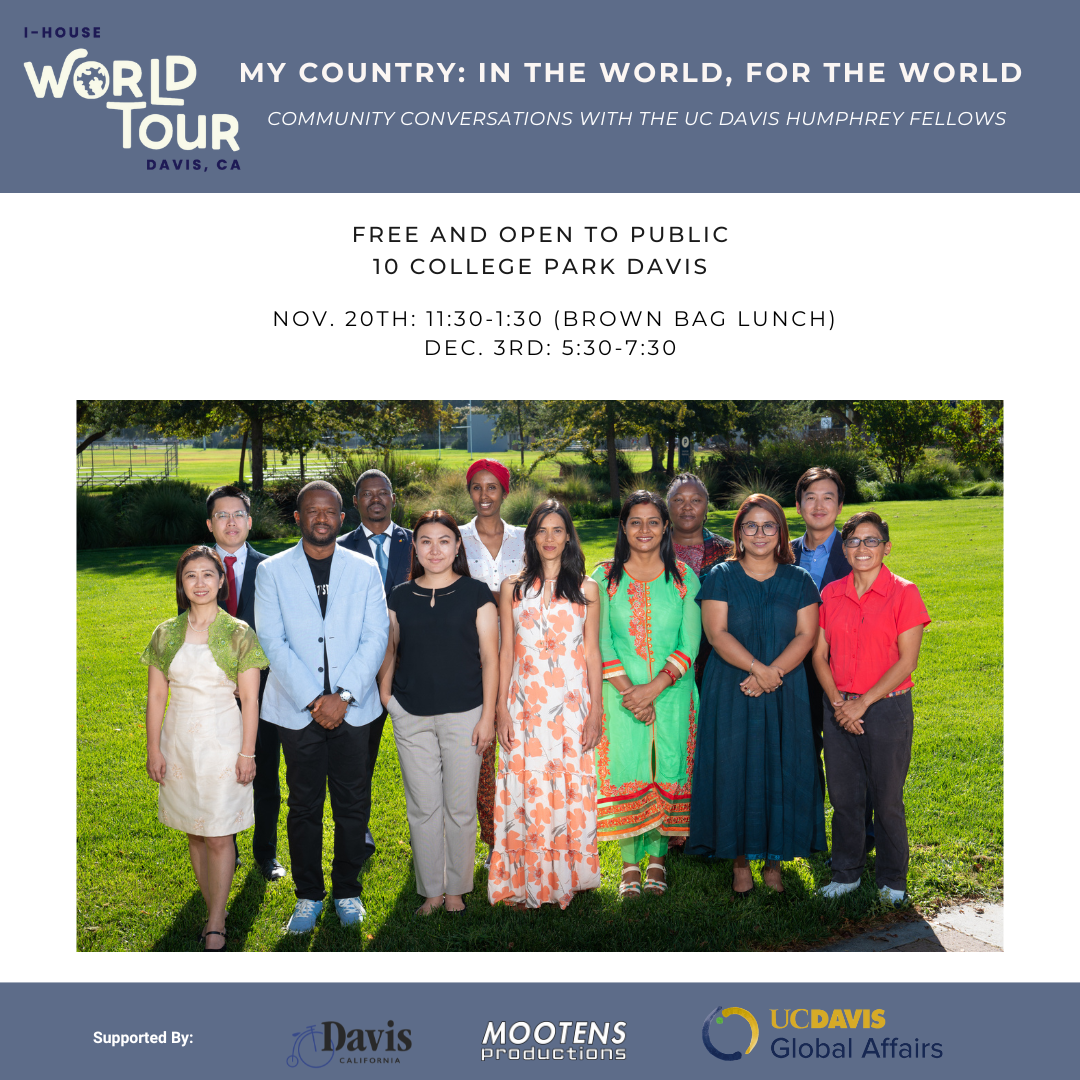 A group of humphrey fellows stand together outside